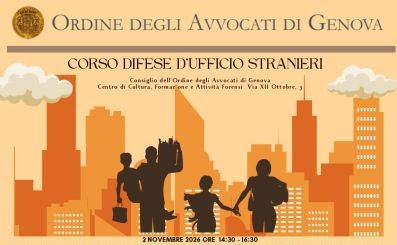 COA - CORSO DIFESE D'UFFICIO STRANIERI - primo incontro 2 novembre 2026