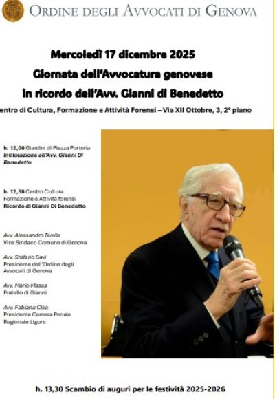 COA Genova - Giornata dell'Avvocatura in ricordo dell'Avv. Gianni di Benedetto - 17 dicembre 2025